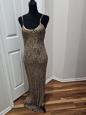 Reversible Leopard/Floral Print Slim Slip Maxi Dress - Beige/Black